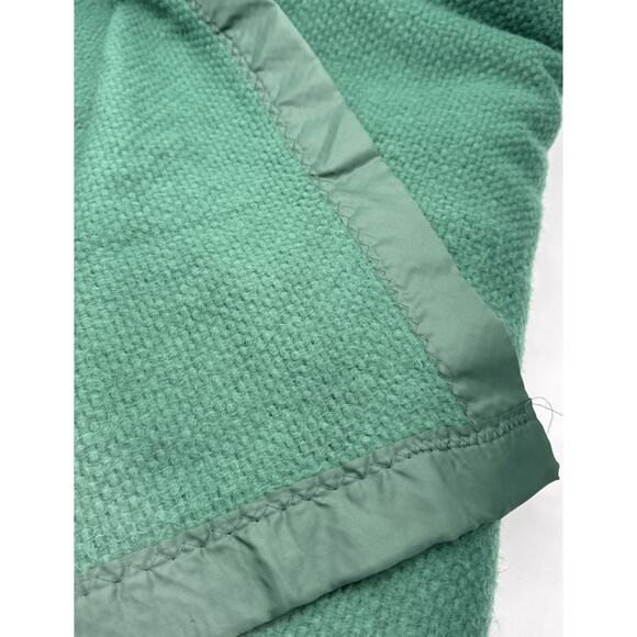 Vintage J C Penney Waffle Weave Satin Trim King Size Blanket Hunter Green - Picture 4 of 5